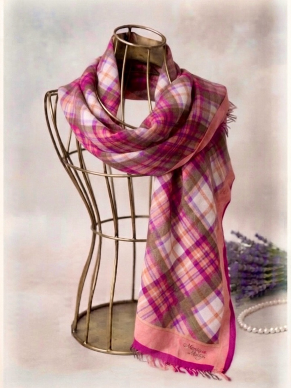Vintage Inspired Monique Martin Plaid Scarf - Pink & Purple